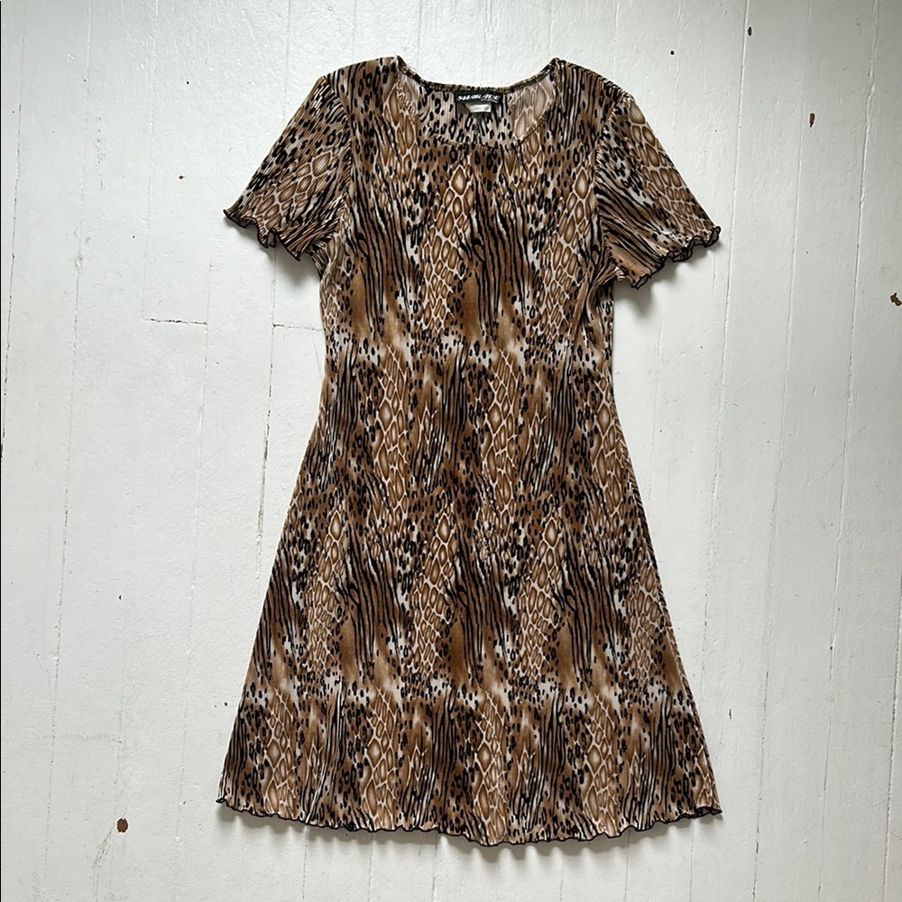 Vintage Animal Print Pleated Midi Dress